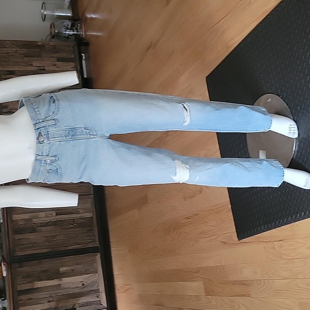 Madewell Classic Straight Button Fly Jean with busted knees